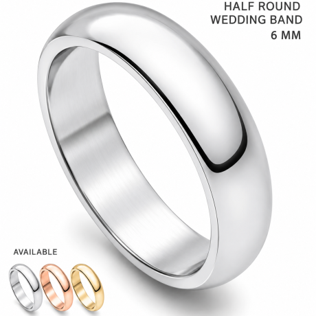 Half Round Wedding band 6mm Wide M